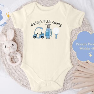 Daddy's Little Caddy Golf Onesie® for Baby Boy - Blue Golf Cart Bodysuit - Funny Baby Shower Gift