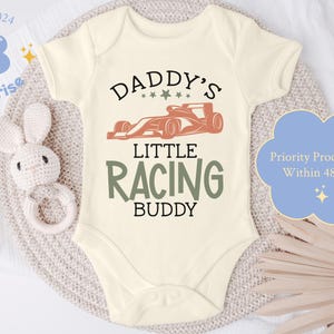 Daddy’s Little Racing Buddy Onesie® – Race Car Baby Bodysuit – Baby Shower Gift – Natural Color