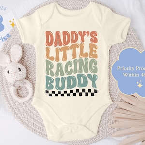 Daddy&#39;s Little Racing Buddy Onesie® - Retro Boho Checkered Flag Baby Bodysuit - Daddy & Baby Matching Gift