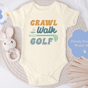 Crawl Walk & Golf Onesie® - Funny Golf Baby Bodysuit - Gender Neutral Natural Infant Shirt - Baby Shower Gift For Golf Lovers