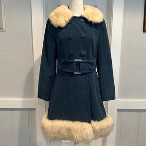 Women Penny Lane Coat Fur Coat Long Coat Blue Boho Hippie Vintage 1970s Shearling Coat Afghan Coat Wool Coat Suede Sheepskin Leather Jacket