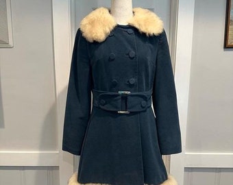 Frauen Penny Lane Mantel Pelzmantel Langer Mantel Blau Boho Hippie Vintage 1970er Jahre Shearling Mantel Afghanischer Mantel Wollmantel Wildleder Schaffell Lederjacke
