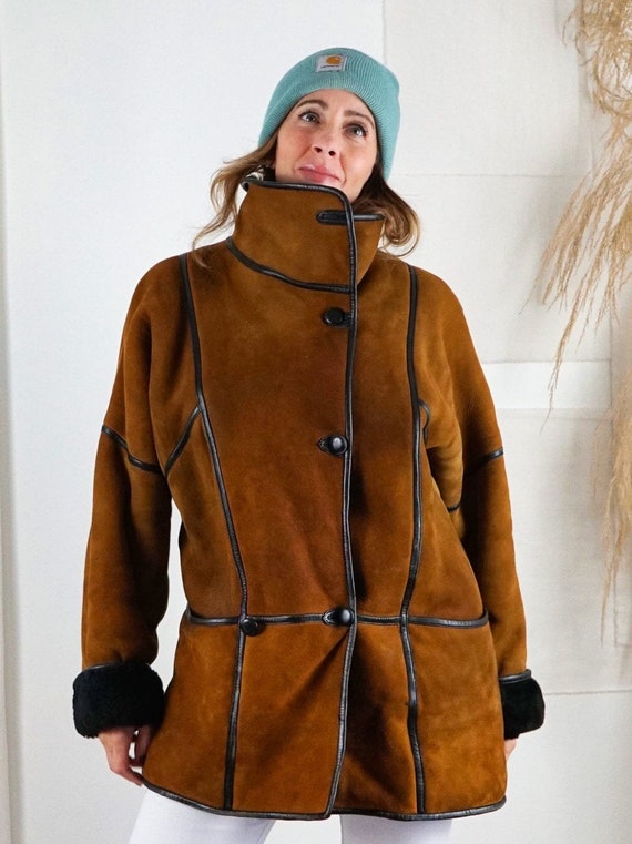 Penny Lane Coat Shearling Coat Fur Coat Sheepskin Suede Leather Western Trucker Malboro Shearling Jacket Boho Hippie Fur Jacket Retro Coat
