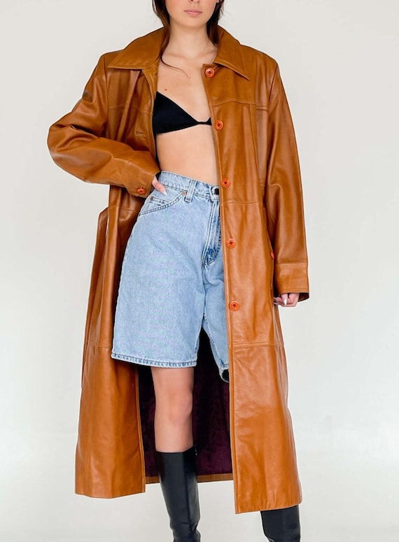 【希少品】Vintage Leather Long Trench Coat Vintage Woman Black Long Leather Trench Coat - Avant Garde