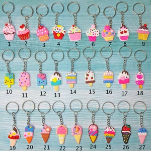 Ice Cream/Cupcake Shaped Rubber Cut Keyrings | Dessert Key Chain | Colourful Kids Gift | Friendship Present | Food Shaped Accessories