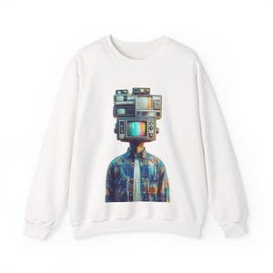 Retro TV Head Crewneck Sweatshirt | Unisex Sweater, Vintage Art Apparel, Unique Gift for Him & Her, Casual Streetwear