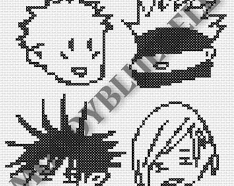 Jujutsu Kaisen Chibi Head Cross Stitch Pattern