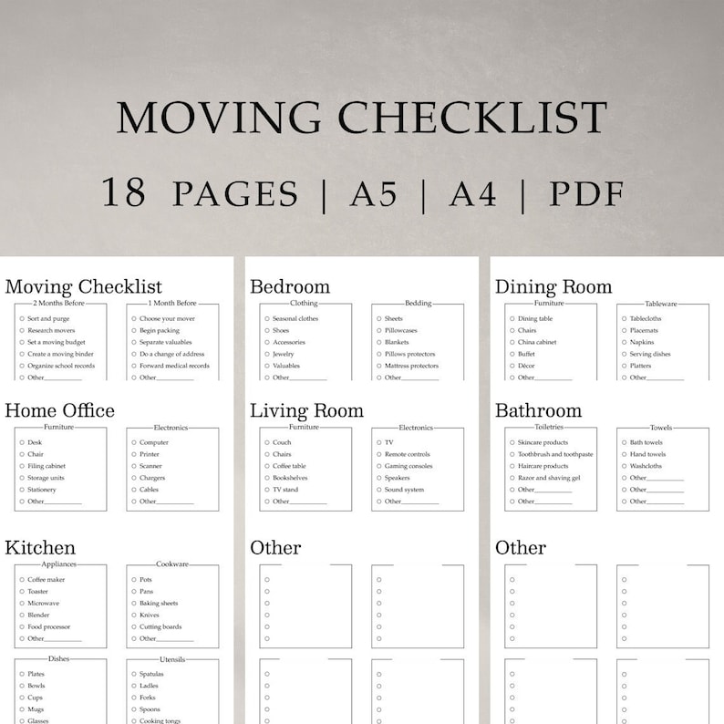 Ultimate Moving Checklist | Room by Room Checklist | Comprehensive ...