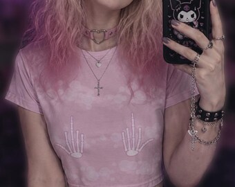 Pastel Goth Crop Top Bone Off | Gothic Emo Alternative Grunge Punk