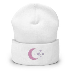 Pastel Goth Embroided Beanie Moon & Stars  | Gothic Emo Alternative Grunge Punk