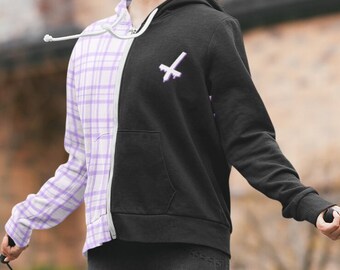 Pastel Goth hoodie met rits, paarse split