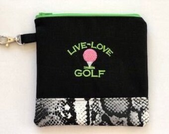 Golf Zipper Pouch - Ladies - Golf Accessory Bag - Embroidered Golf Pouch - Golf Gift - Clip On - Golf Gifts for Women