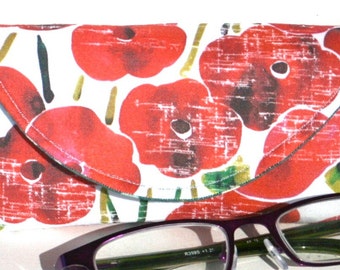 Eyeglass Case - Soft Case - Magnetic Closure - Magnetic Clasp - Red Poppy - Eyeglass Holder