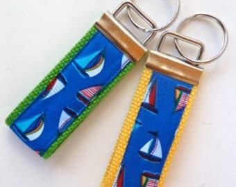 Mini Key Fob - Small Key Chain - Sailboat - Sailing - Gift for Sailor - Key Holder - Webbing