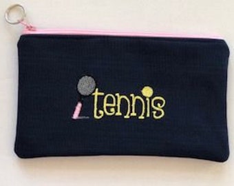 Tennis Pouch - Navy - Tennis Accessory Bag - Embroidered - Tennis Gifts - Ladies Tennis