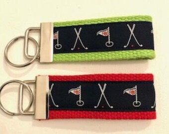 Golf - Mini Key Fob - Cotton Webbing - Golf clubs Golf gifts - Golf gifts for women