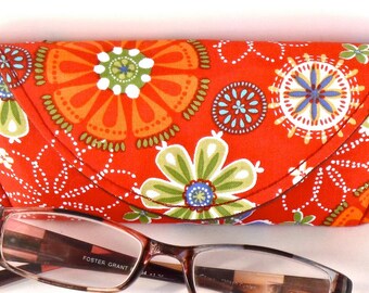 Eyeglass Case - Sunglass Case - Magnetic Closure - Orange - Floral - Gifts under 15 - Gifts for Women