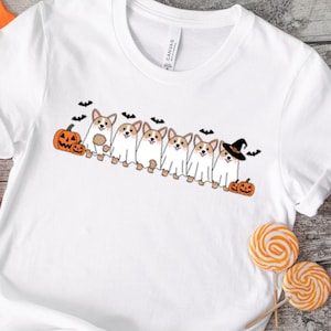 Halloween Corgi Dogs Shirt, Spooky Pumpkin Cartoon Dog TShirt, Pet Lover Tee, Cute Dog Owner Top, Halloween Corgi Mom T-Shirt