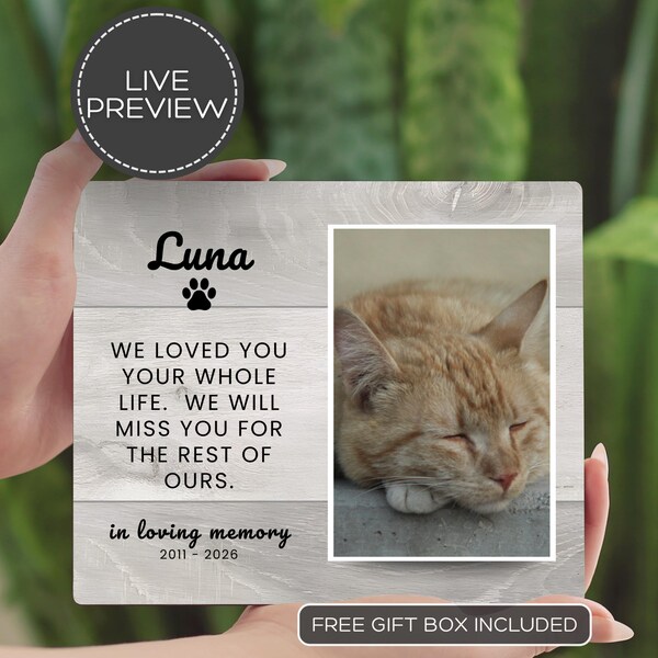 Presente Memorial para Gatos, Porta-Retrato Personalizado para Homenagem ao Seu Animal de Estimação, Lembrança Personalizada para a Perda do Seu Gato, Placa de Condolências para Gatos, Homenagem ao Gato, Luto por um Gato
