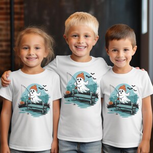 Kids Ghost Halloween Shirt, Spooky Season Tee, Cute Halloween Shirt with Fishing Ghost, Kids Halloween Shirt