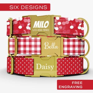 Cherry Dog Collar Red, Personalized Dog Collar With Name, Custom Girl Dog Collars Are Cute, Adjustable, and Heavy Duty, Sizes Small - XLarge