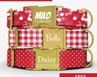 Cherry Dog Collar Red, Personalized Dog Collar With Name, Custom Girl Dog Collars Are Cute, Adjustable, and Heavy Duty, Sizes Small - XLarge