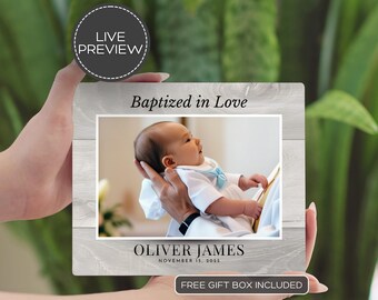 Baptism Gift, Personalized Baptized Picture Frame, Custom Christening Keepsake, Baby Dedication Plaque, First Communion, God Child Gift