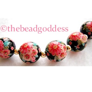 New Pattern 5 Beautiful Japanese Tensha Beads CHERRY BLOSSOMS BLACK 12mm