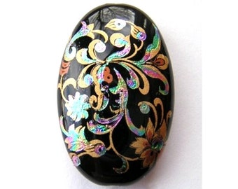 Japanese TENSHA  BLACK PEACOCK Oval Focal Bead 32x20x9mm