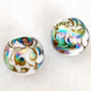 12mm Pair Beautiful Japanese TENSHA  Beads PEACOCK WHITE
