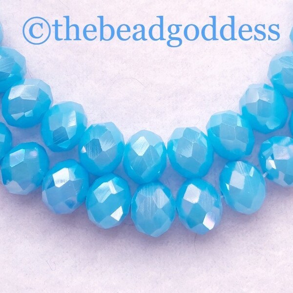 New 25 Gorgeous SKY BLUE AB Faceted Glass Crystal Beads 8x10mm