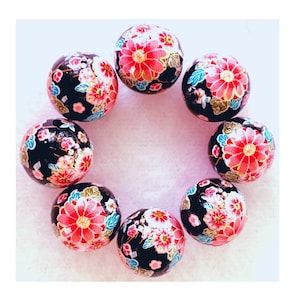 CHOICE 12mm Cherry Blossoms on Black Japanese TENSHA Beads BEAUTIFUL