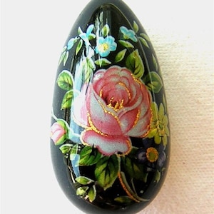 NEW Japanese Tensha Beads Pink Roses on Black Focal Drop Bead 30x16mm