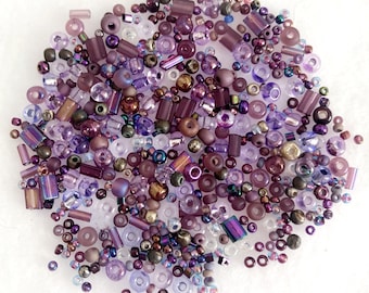 PURPLE CONFETTI Mix Czech Glass Seed Beads 30 grams Fast Shipping