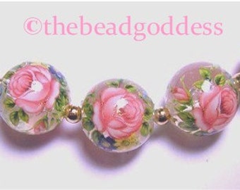 Beautiful 12mm Japanese Tensha Beads PINK ROSE CLEAR 5 pieces