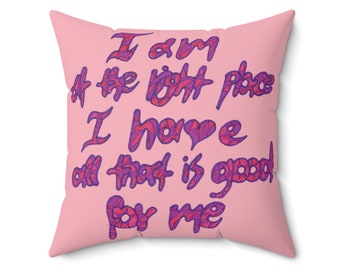Spun Polyester Pink Square Quote Pillow