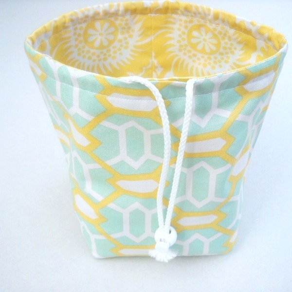 Reversible Drawstring Knitting bag or small project bag Kip bag Joel Dewberry citrine and teal