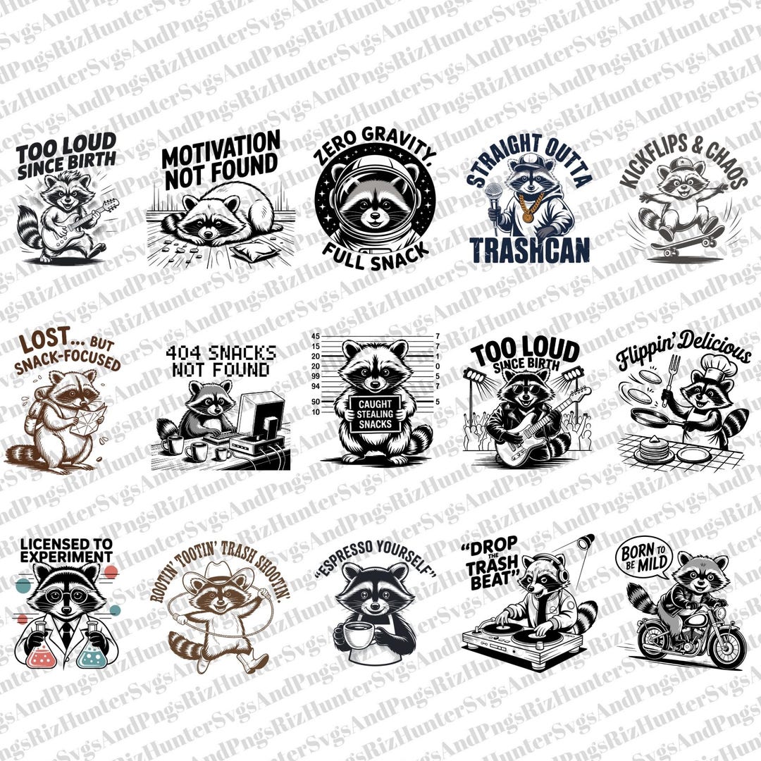 Funny Raccoon Clipart SVG PNG Bundle: Trash Panda Designs (digital