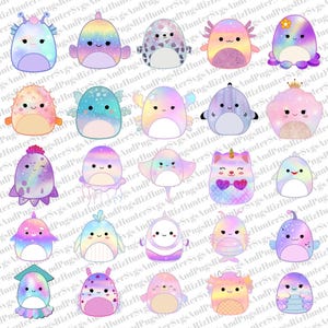Squishmallow Sea Animals Clipart Bundle: Pastel PNG Designs (Digital Download)
