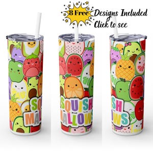 Squishmallow Girl 20 oz Skinny Tumbler Wrap Fruits Squishmallow Girl Sublimation animal Cute Kawaii Squishmallow style png digital download