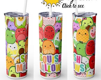 Squishmallow Früchte Mädchen Tumbler Wrap, Kawaii Tier Design (digitaler Download)