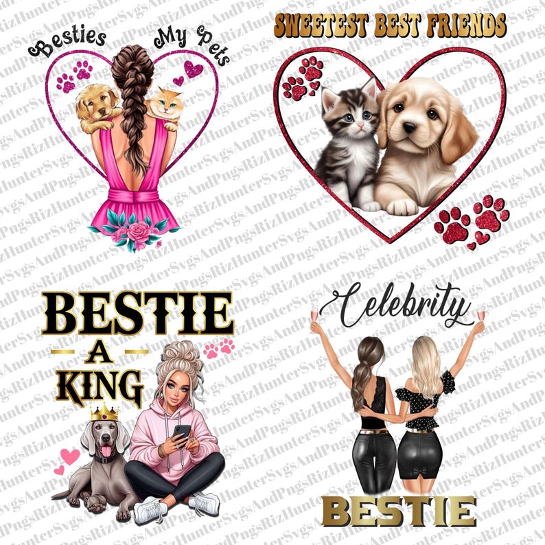 Besties PNG Bundle: Friendship Clipart for Tumblers & Totes (digital ...