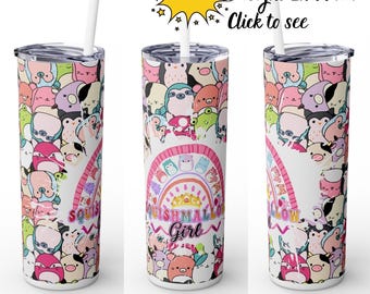 Squishmallow Girl 20 Unzen Tumbler Wrap: Regenbogen Kawaii Tier Design (Digitaler Download)