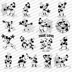 16 Mouse PNG SVG Cut files 1920s Retro Cartoon Style Mouse Design – Nostalgic Black and White Steamboat-Inspired Vintage Print for T-Shirts