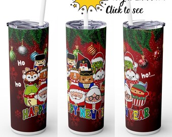 Squishmallow Girl Happy New Year Becherverpackung: Kawaii Tier Sublimation (Digitaler Download)