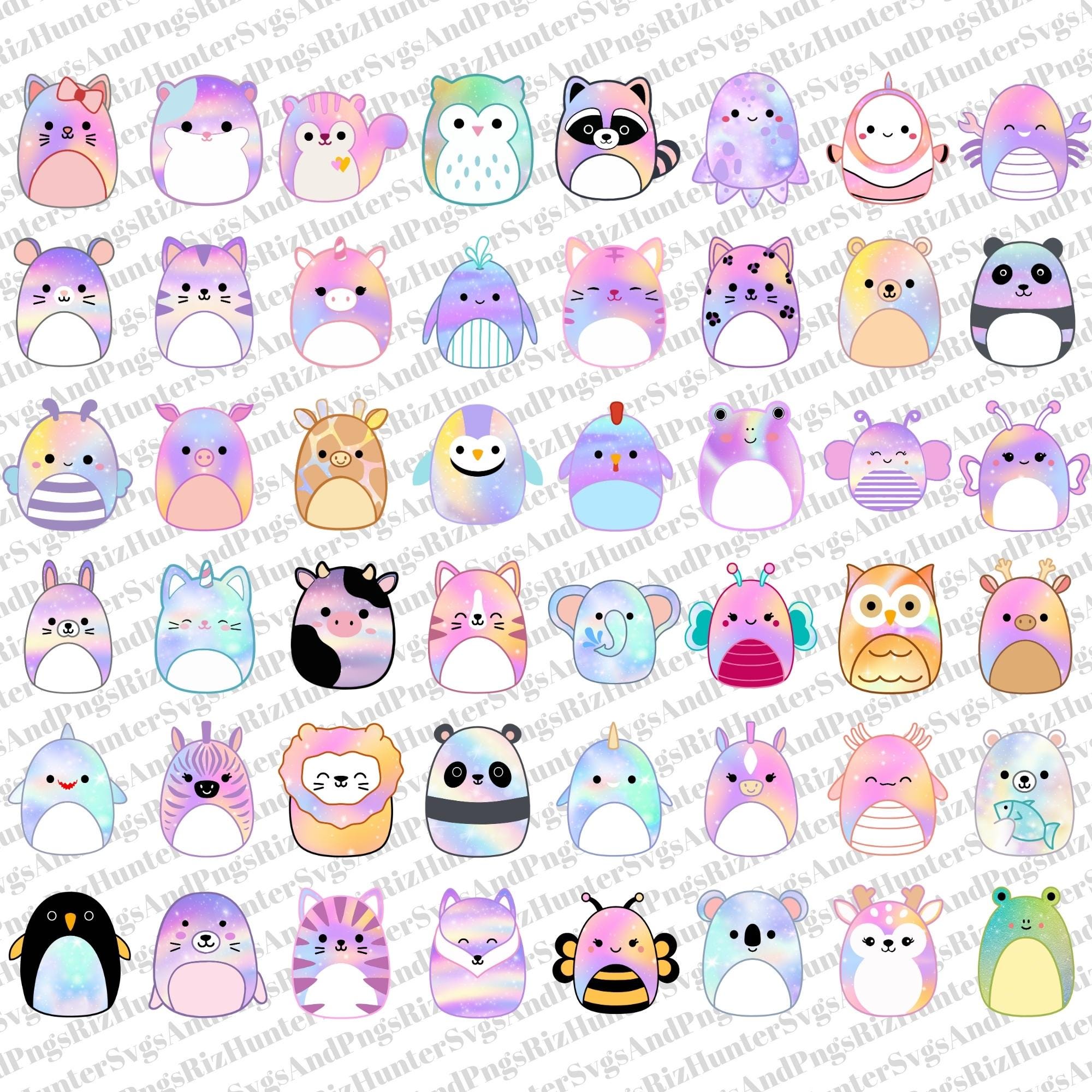 Glitter Squishmallow Animals Clipart: 48 PNG Designs (Digital Download)