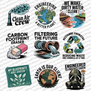 Environmental Engineer PNG Bundle, Earth Day Clipart, Sustainability Quotes, 9 Eco Engineering PNG Designs