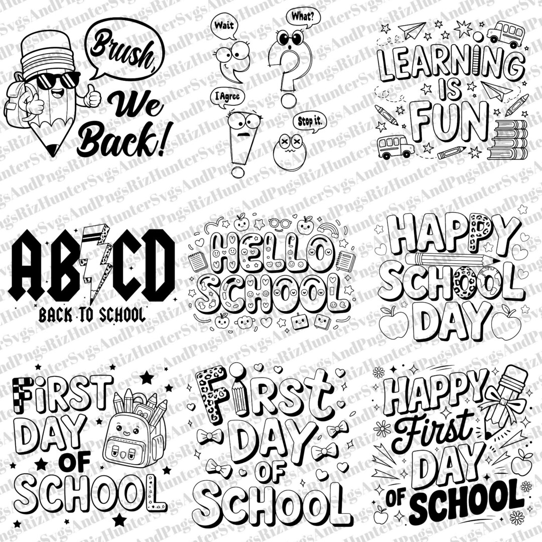 Back to School SVG PNG Bundle | Line Art Clipart (9 Pack) - Etsy