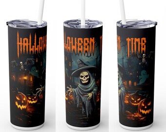 Envoltorio para vaso de Halloween: Calabaza, Gnomos, Fantasma (Descarga digital PNG)