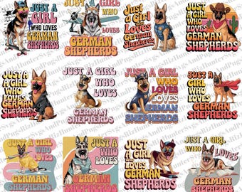 German Shepherd PNG: Girl Who Loves Dogs, Sublimation Design (Digital Download)